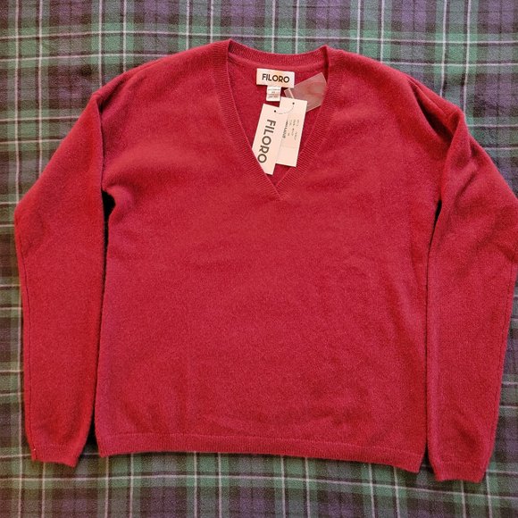 FILORO Cashmere V-Neck Sweater, Merlot, Size XS, NWT - Picture 6 of 16